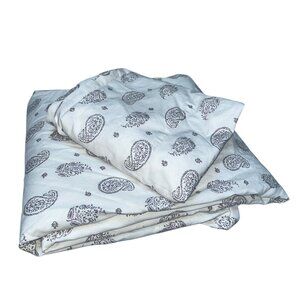 Restoration Hardware TWIN gray paisley print Flat sheet pillow case 2 pieces